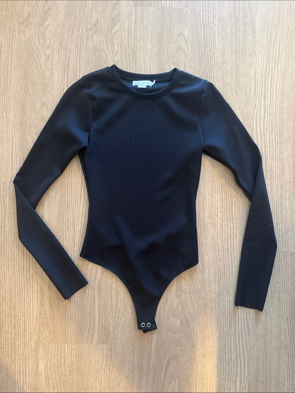 Good American Classic Black Long Sleeve Crewneck Bodysuit